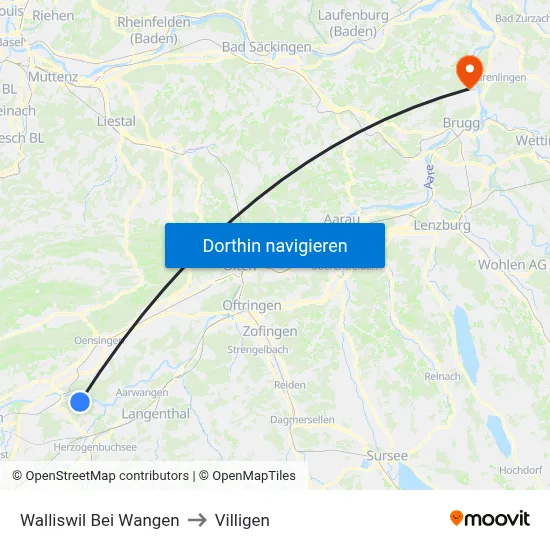 Walliswil Bei Wangen to Villigen map