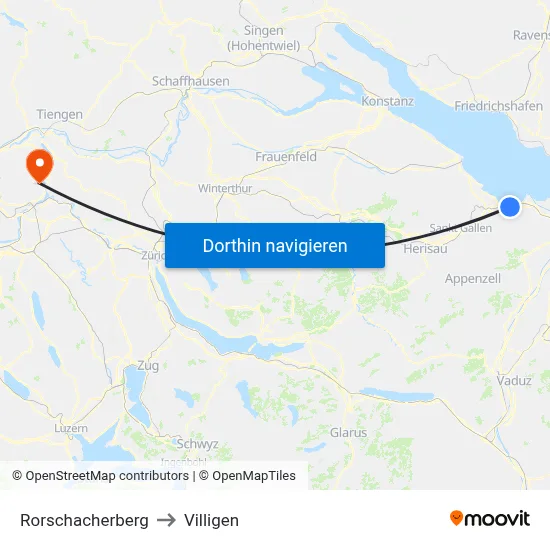 Rorschacherberg to Villigen map