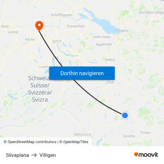 Silvaplana to Villigen map