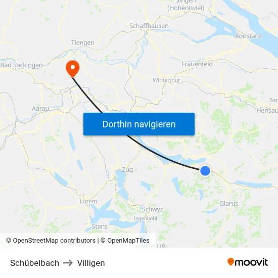 Schübelbach to Villigen map