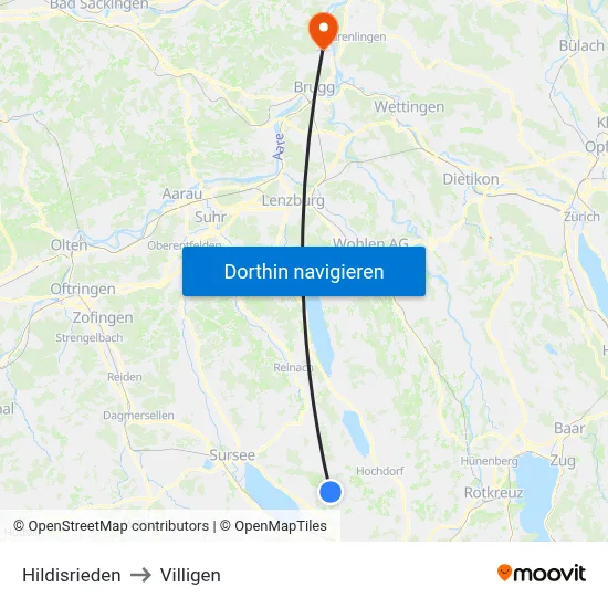 Hildisrieden to Villigen map