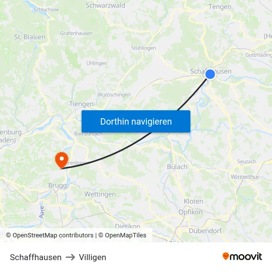 Schaffhausen to Villigen map