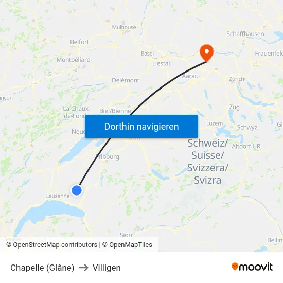 Chapelle (Glâne) to Villigen map