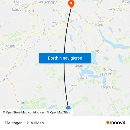 Meiringen to Villigen map