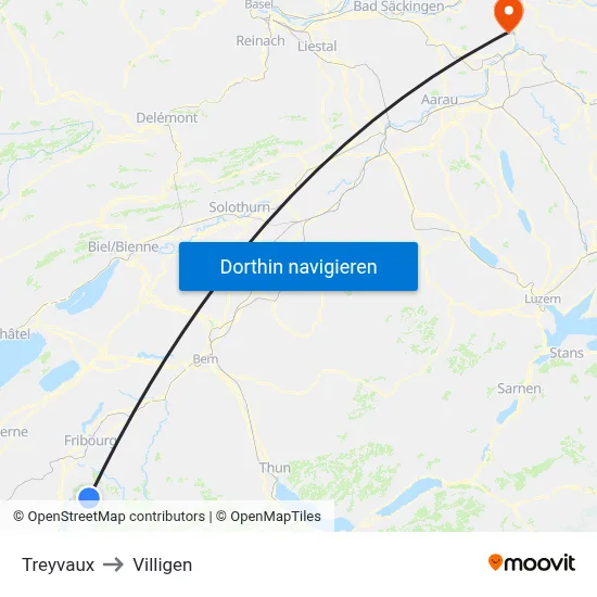 Treyvaux to Villigen map