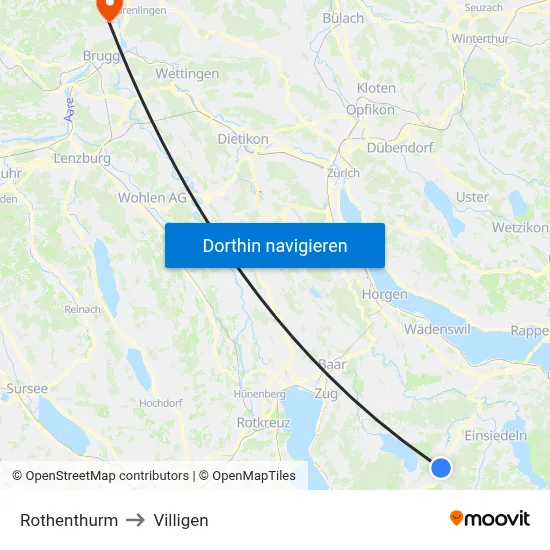 Rothenthurm to Villigen map