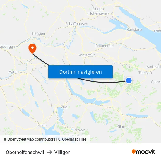 Oberhelfenschwil to Villigen map