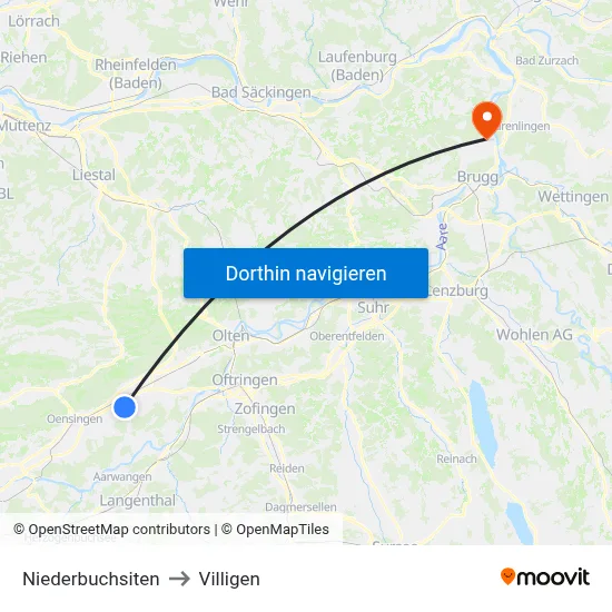 Niederbuchsiten to Villigen map