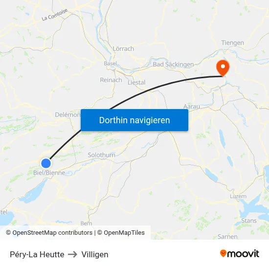 Péry-La Heutte to Villigen map