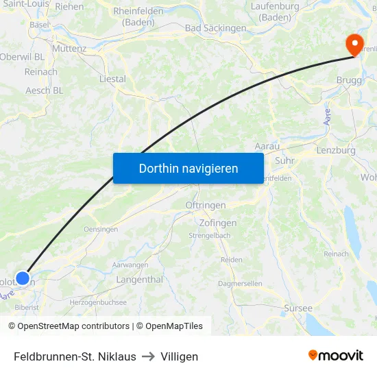 Feldbrunnen-St. Niklaus to Villigen map