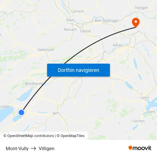 Mont-Vully to Villigen map