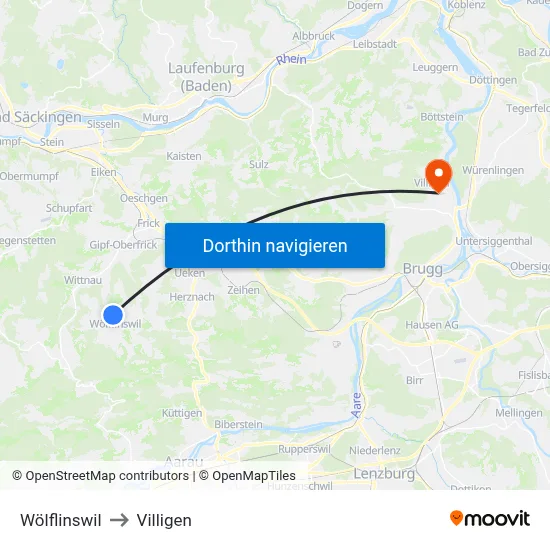 Wölflinswil to Villigen map