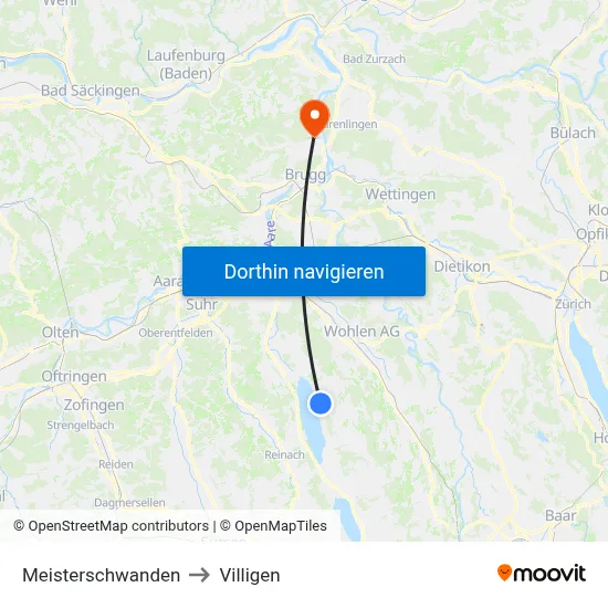 Meisterschwanden to Villigen map