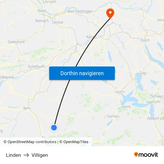 Linden to Villigen map