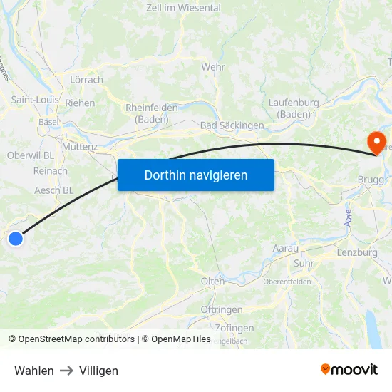 Wahlen to Villigen map