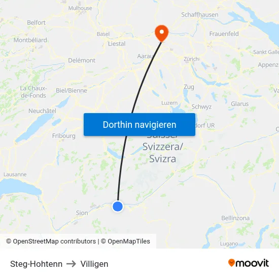 Steg-Hohtenn to Villigen map