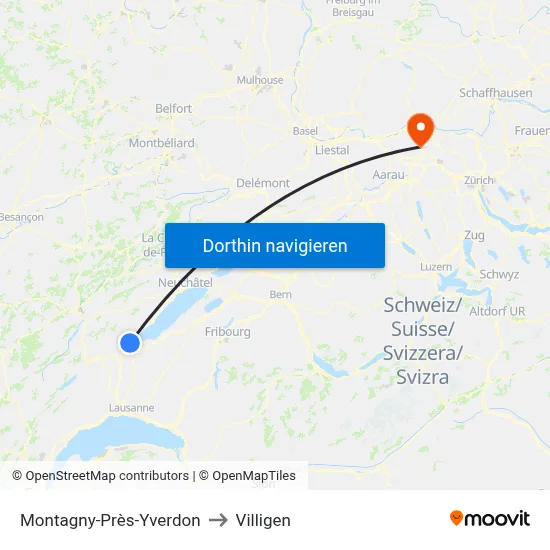 Montagny-Près-Yverdon to Villigen map