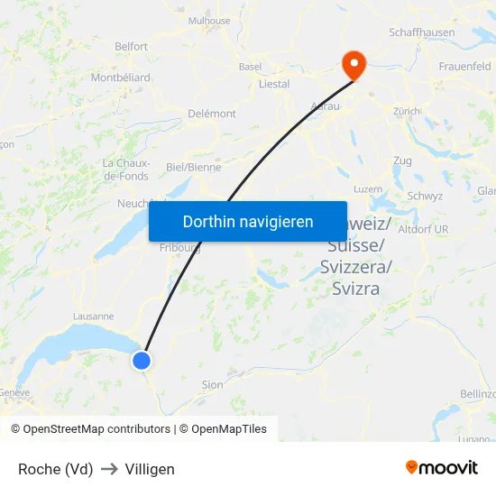 Roche (Vd) to Villigen map