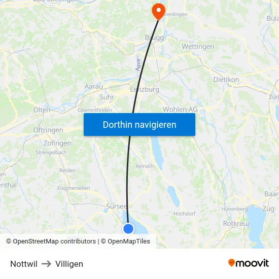 Nottwil to Villigen map