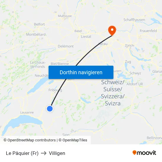 Le Pâquier (Fr) to Villigen map
