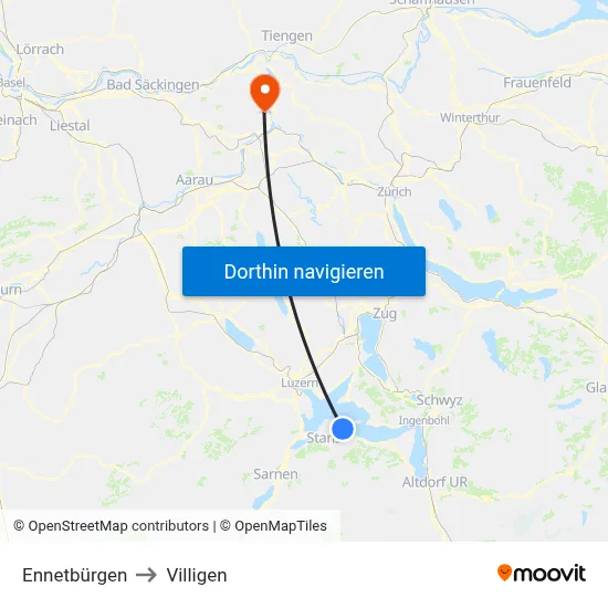 Ennetbürgen to Villigen map