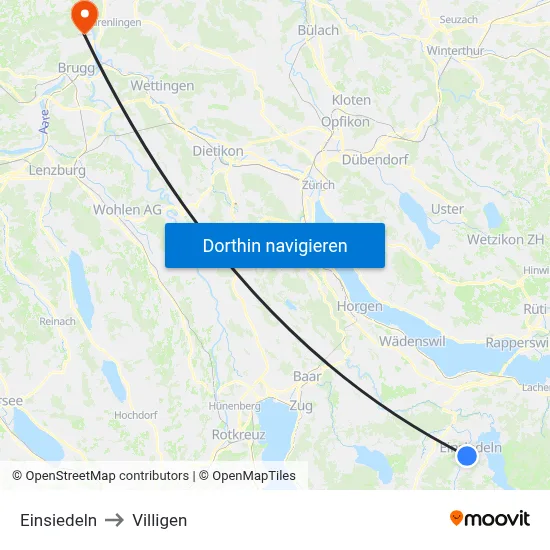 Einsiedeln to Villigen map