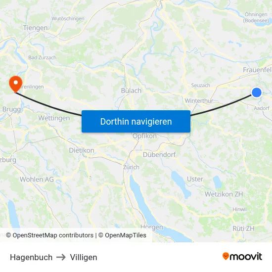 Hagenbuch to Villigen map
