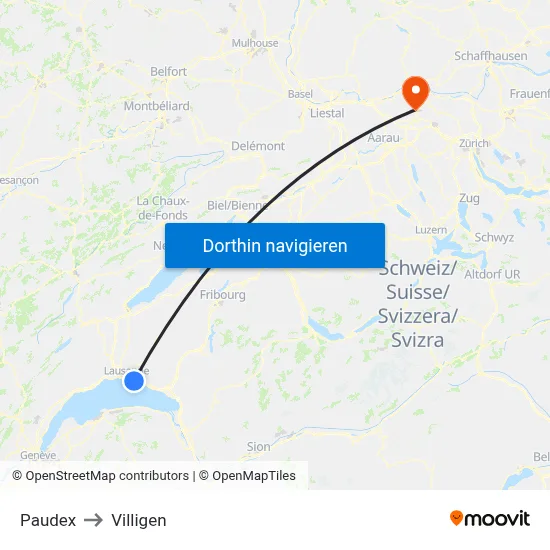 Paudex to Villigen map