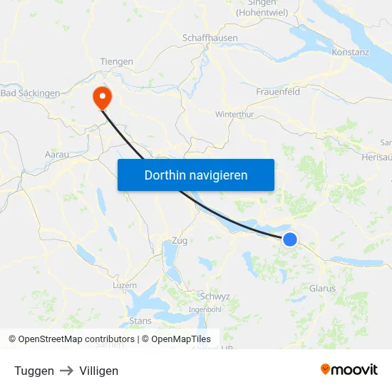 Tuggen to Villigen map