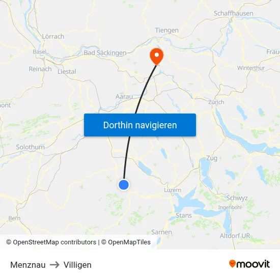 Menznau to Villigen map