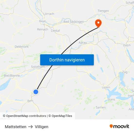 Mattstetten to Villigen map