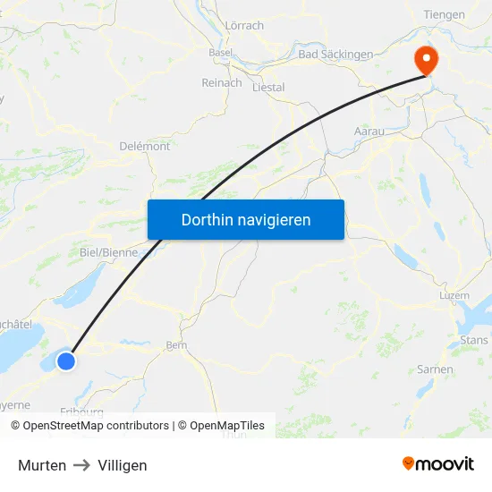 Murten to Villigen map