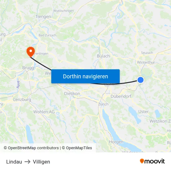 Lindau to Villigen map