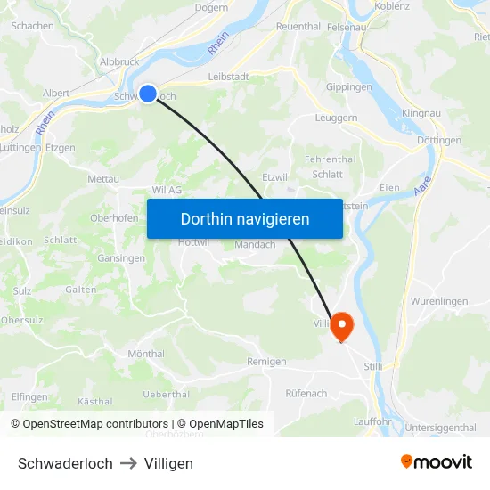 Schwaderloch to Villigen map