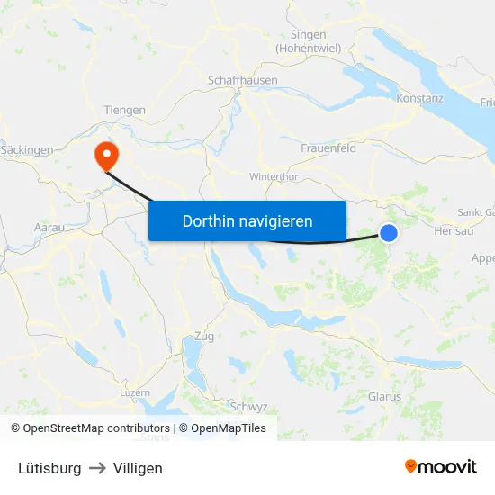 Lütisburg to Villigen map