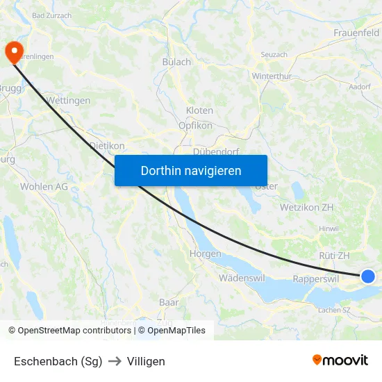 Eschenbach (Sg) to Villigen map
