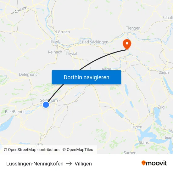 Lüsslingen-Nennigkofen to Villigen map