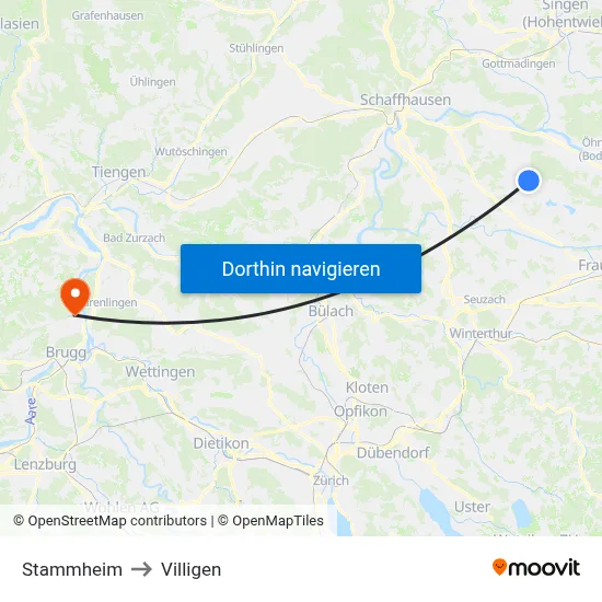 Stammheim to Villigen map