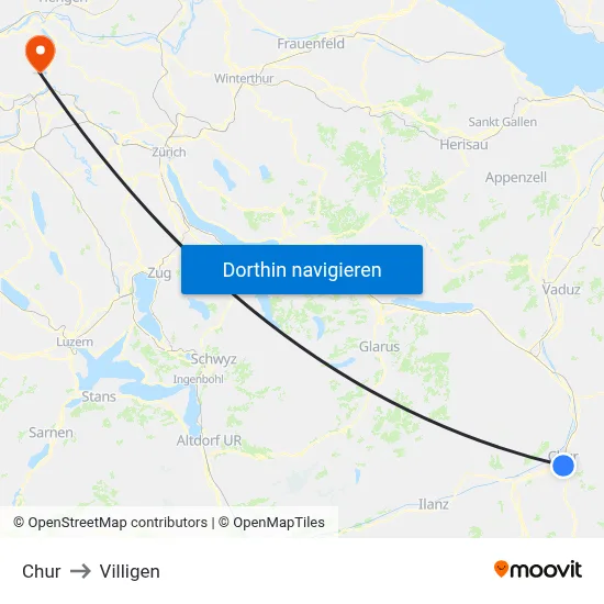 Chur to Villigen map