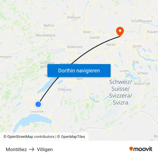 Montilliez to Villigen map