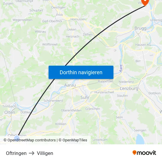 Oftringen to Villigen map