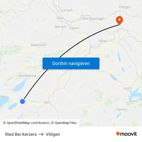 Ried Bei Kerzers to Villigen map