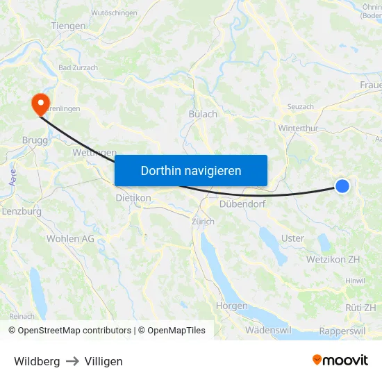 Wildberg to Villigen map