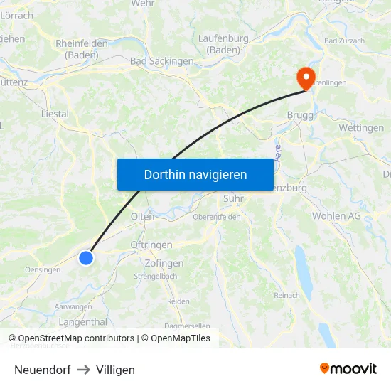 Neuendorf to Villigen map