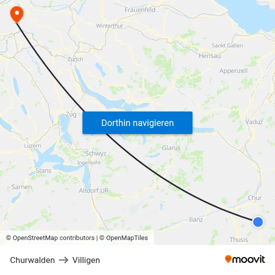 Churwalden to Villigen map