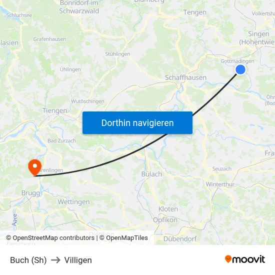 Buch (Sh) to Villigen map
