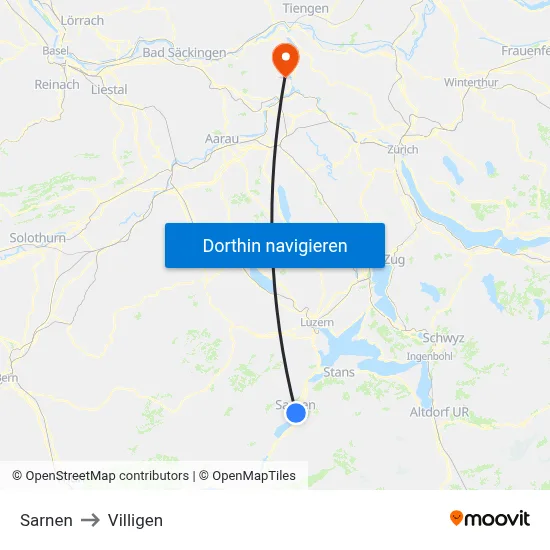 Sarnen to Villigen map