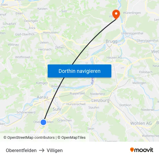 Oberentfelden to Villigen map