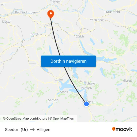 Seedorf (Ur) to Villigen map