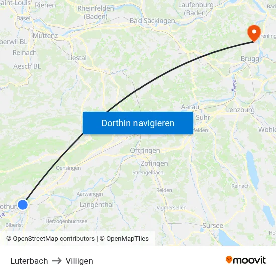 Luterbach to Villigen map